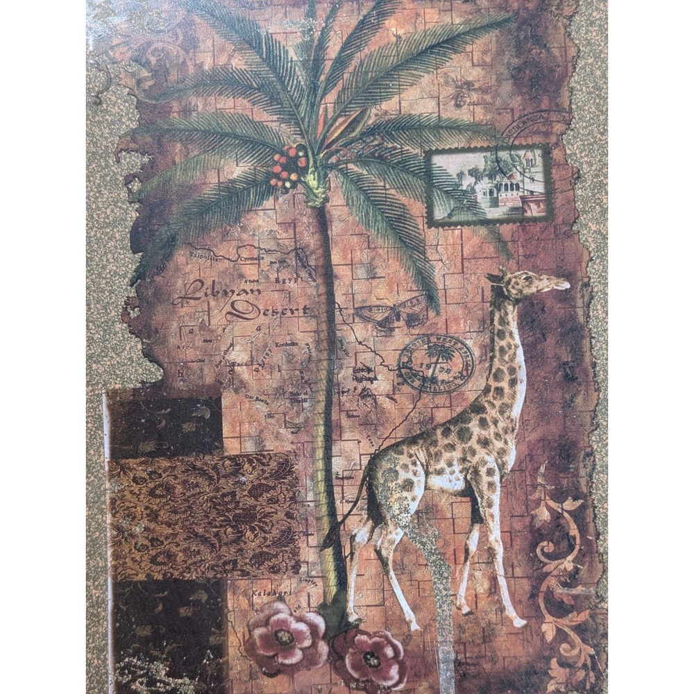 African Safari Palm Tree Giraffe Wall Scroll Art Decor Metal 12" - Picture 2 of 3